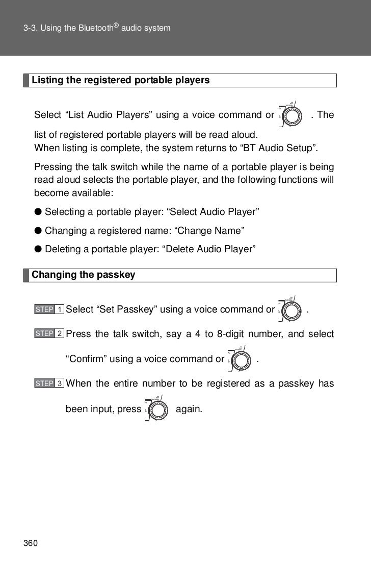 Toyota Highlander Owners Manual: Connecting a bluetoothdevice Toyota Highlander Owners Manual: Connecting a bluetoothdevice